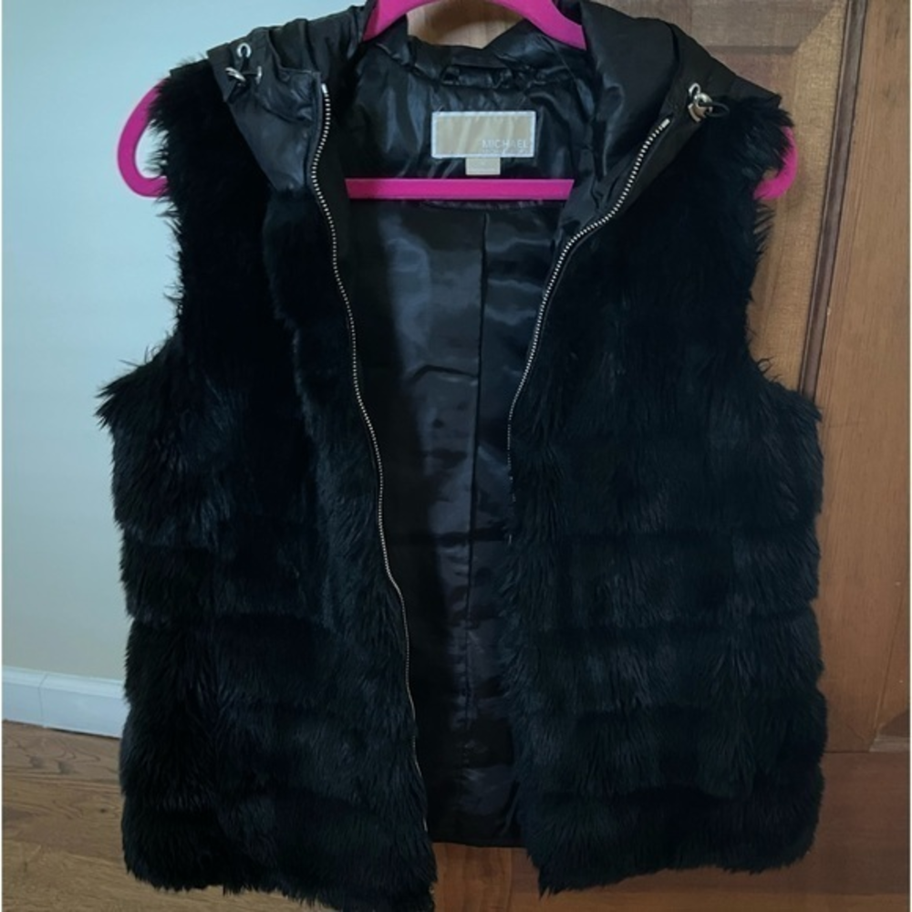 Michael Kors faux fur hooded black vest